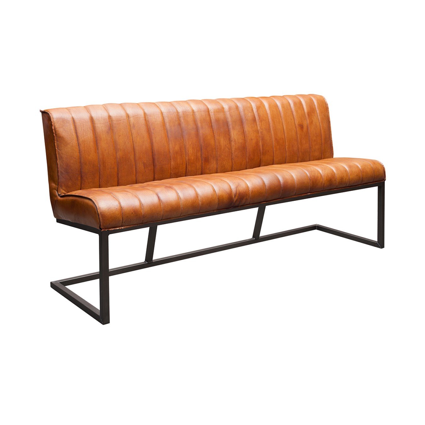 Sitzbank mit Nähte auf der Sitz und Rückenlehne Cognac Farbe / Sitzbank Büffelleder Industrie Design | Modell IVY HOME24